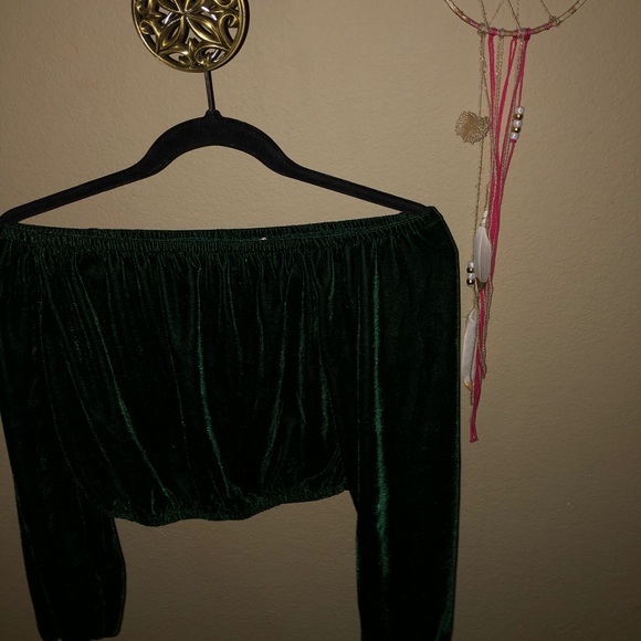 The Hanger Tops - Off the shoulder deep velvet green top The Hanger Tops - Off the shoulder deep velvet green top